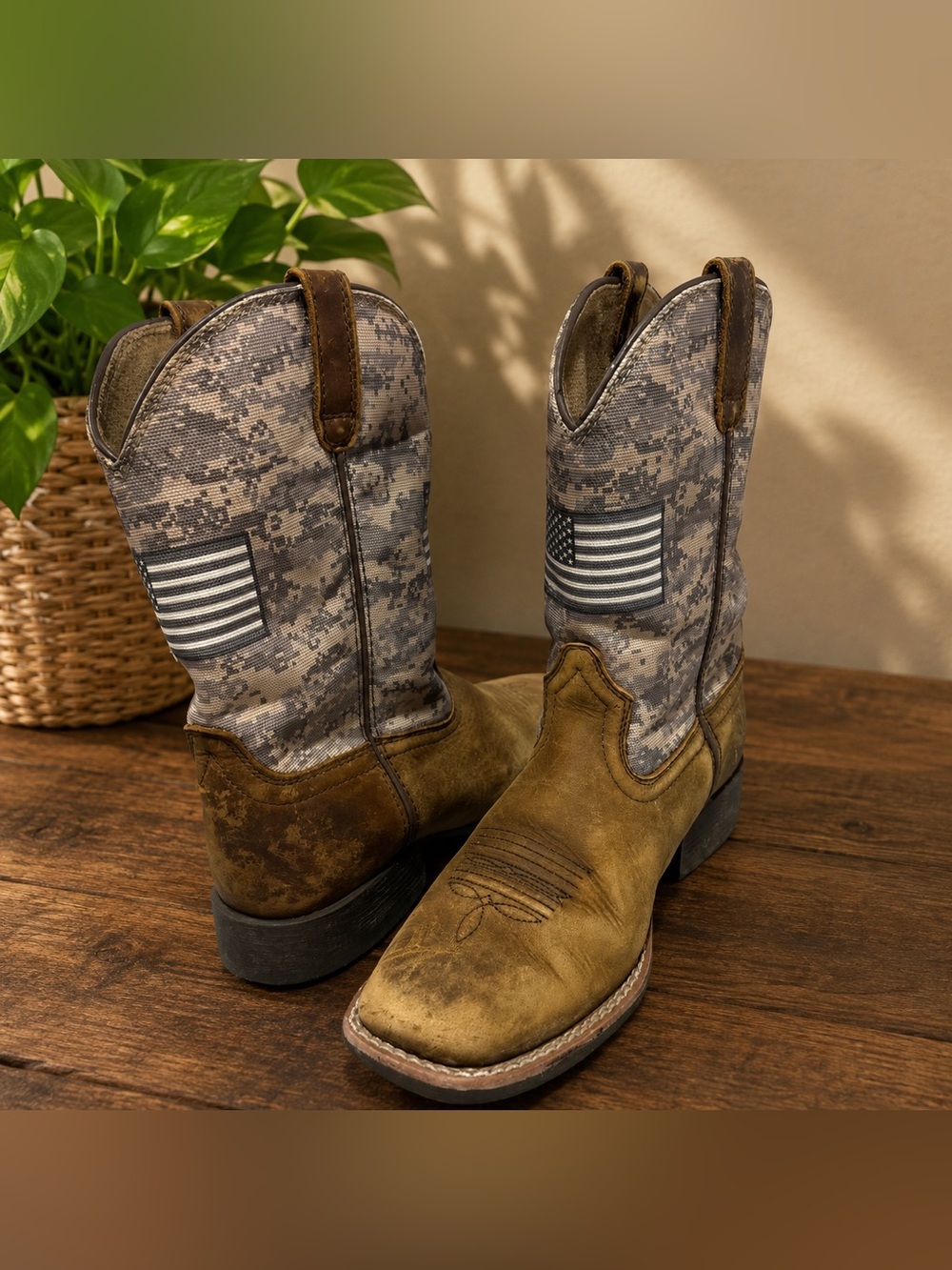 Ariat Kids Patriot Western Cowboy Boots Size 2 Brown Camo American Flag